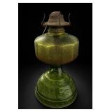 Green Pressed-Glass Oil Lamp