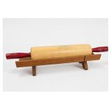 Red-Handled Wood Rolling Pin with Stand