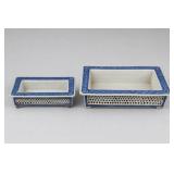 Blue-and-White Pierced Ceramic Trays