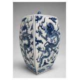 Blue-and-White Dragon Hexagonal Porcelain Jar