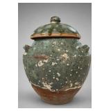Green-Glazed Lidded Earthenware Jar
