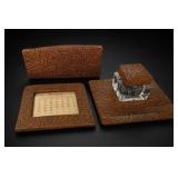 Embossed Floral Desk Set with Glass Inkwell
