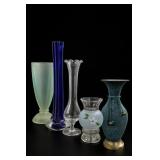Five Assorted Bud and Art Glass Vases