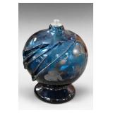Blue Art Glass Pedestal Perfume Bottle Signed