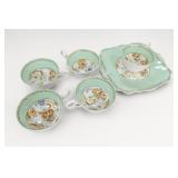 6-Pc Mint-Green Floral Cup & Tray Set Roslyn China