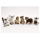 6 Ceramic Bear & Baseball Mouse Figurines