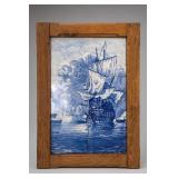 Framed Blue-and-White Maritime Tile Panel