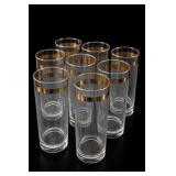 8 Culver Gold-Tone-Banded Highball Glasses