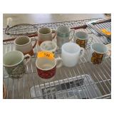 Lot of 9 Glasbake Assorted Decorated Coffee Mugs