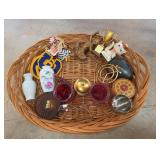 Wicker Tray with Assorted Decor & Collectibles
