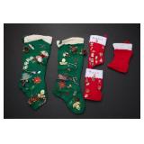 Five Decorated Fabric Christmas Stockings