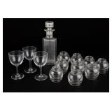Crystal Glass Decanter and assorted drinkware