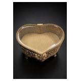 Gold-Tone Filigree Heart Jewelry Box