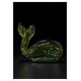 Viking Avocado Green Glass Whale Figurine