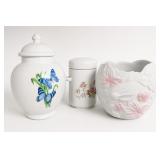 Three Ceramic Jars and Floral Planter