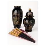 Japanese Peacock Vase, Ginger Jar & Parasol