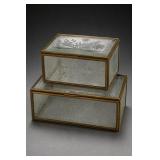 Pair of Brass-Tone Etched Glass Jewelry Boxes