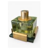 Green Cube Table Lighter with Brass-Tone Mounts