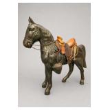 Cast-Metal Horse Sculpture with Western Saddle