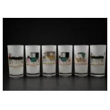 6 Frosted Horse-Drawn Carriage Highball Glasses