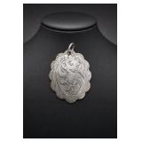 Engraved Floral Sterling Silver Pendant