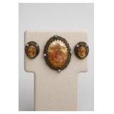 Vintage West German Brooch & Clip Earring Set