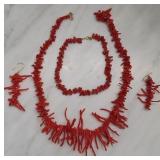 14K Gold Coral Necklace Bracelet Earrings Set