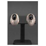 Sterling Silver Black Cabochon Post Earrings