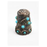 Sterling Silver Thimble with Blue Cabochons