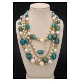 Mid-Century Blue Bead Multistrand Necklace