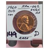 1960-D Lincoln cent; Lincoln Memorial reverse