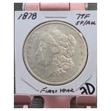 1878 Morgan Dollar, 7 Tail Feathers (7TF)