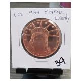 Liberty Head .999 Copper Round ONE AVDP OUNCE
