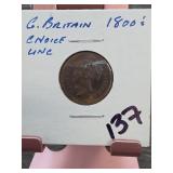 1800 Victoria One Penny Token, Wreath Reverse