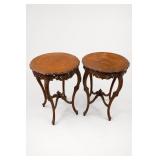 A-5304 Carved Wood Side Table Pair