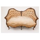 Victorian Carved Wood And Fabric Upholstery Settee