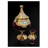 Murano Glass Covered Dish and Small Vase