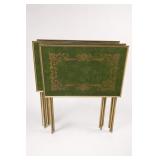 Green & Gold-Tone Folding TV Tray Set