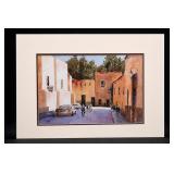 J Evans Framed Watercolor-Style Street Scene