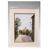 J Evans Framed Village Landscape Watercolor