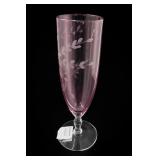 Cranberry Glass Etched Leaf Stemmed Glass