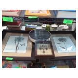 Framed Floral Prints, Clock & Cross Print