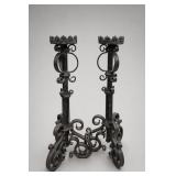 Matching Gothic Bronze or Copper Candle Stands