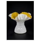 Ruffled White And Yellow Kanawha Glass Vase UV