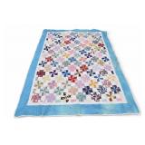 Blue-Bordered Patchwork Quilt Handmade