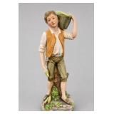 Painted Figural Boy Figurine Carrying A Leaf Base