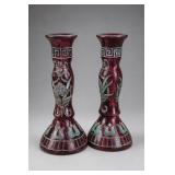 Floral Ceramic Candlestick Holder Pair