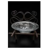 Decorative Glass Bowl With Scrollwork Stand