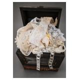 Lace And Costume Jewelry In Wooden Box