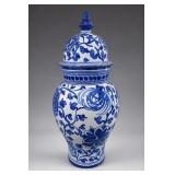 Blue-and-White Covered Ceramic Urn